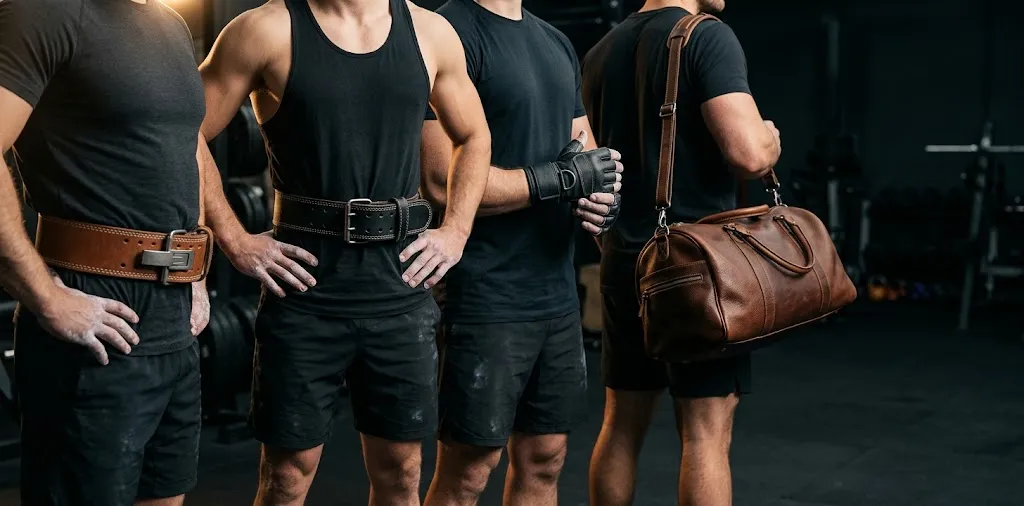 Leather weightlifting belt and lifting straps