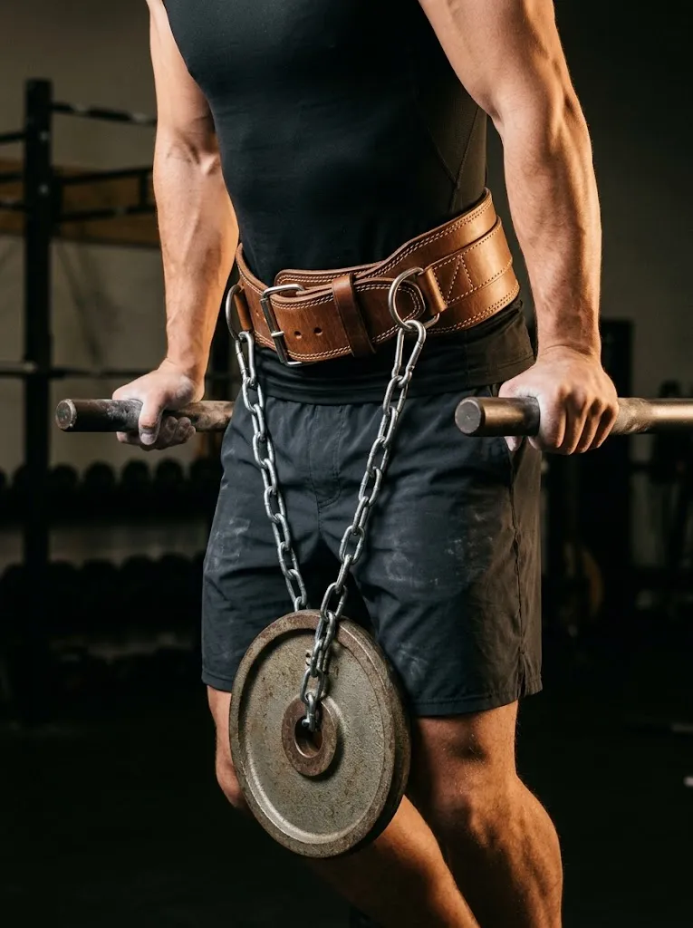 Leather dip belt with chain